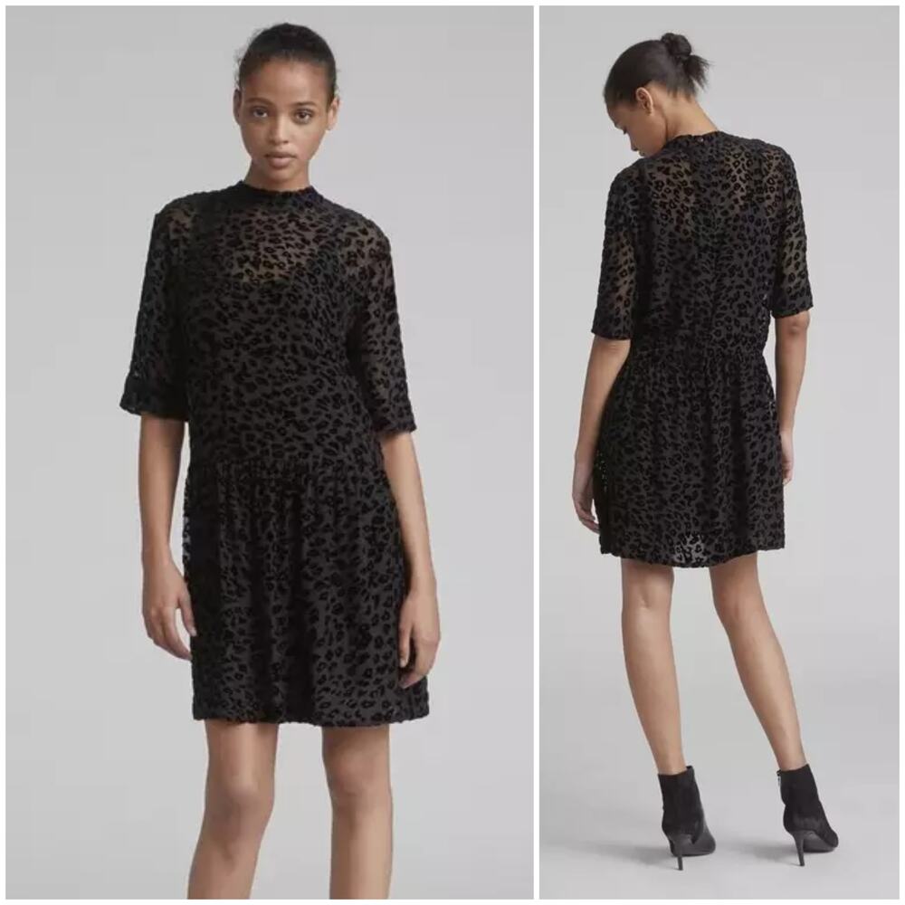 Rag & Bone Gia Mini Dress Silk Blend Sheer Leopard Velvet Size XS